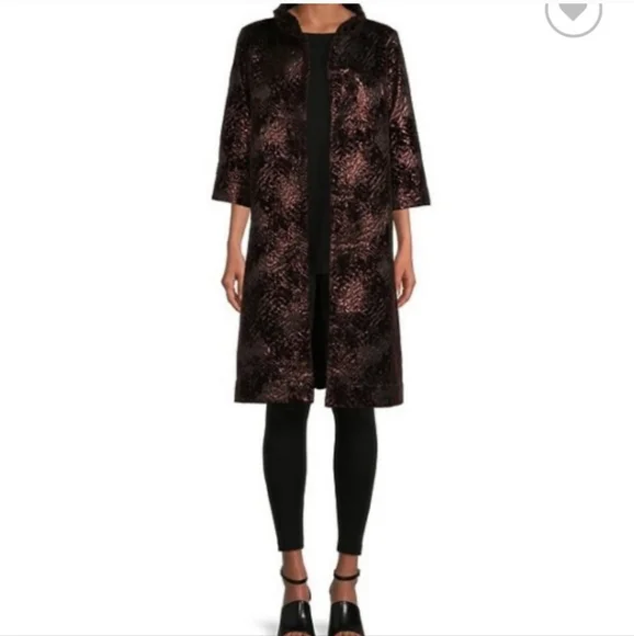 Bryn Walker Yara Mettalic Flocked JacquardStand Collar 3/4 Sleeve Long…